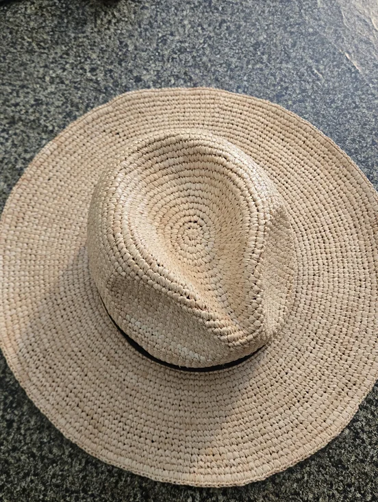 J. Crew G6551 Packable Foldable Raffia Straw Hat Natural Black Band Size S-M - Picture 4 of 11